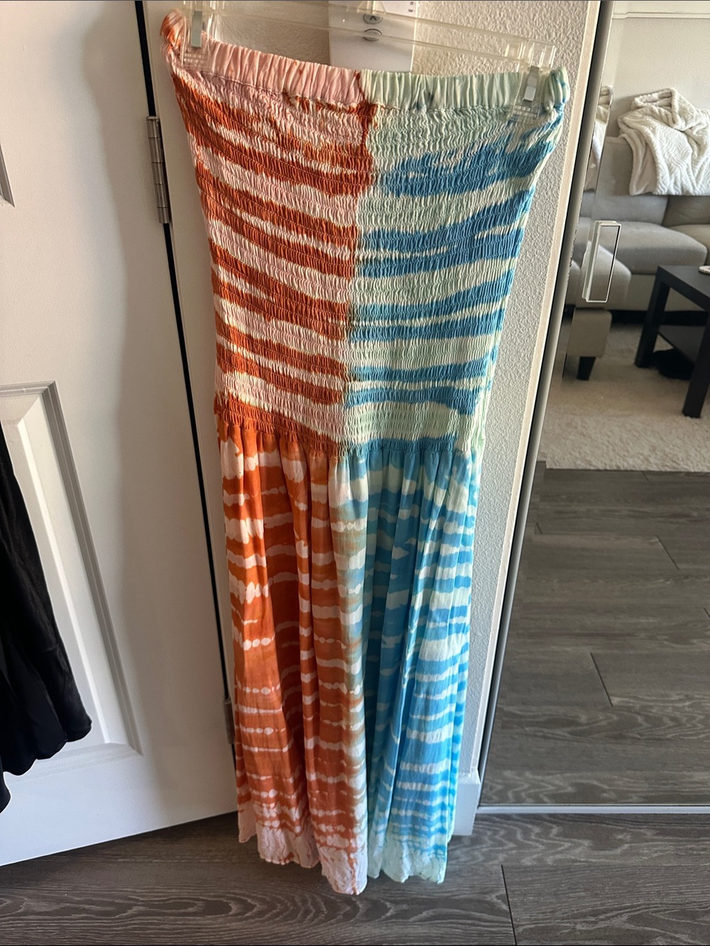 Two-Tone Tie-Dye Strapless Maxi Dress - Blue & Orange